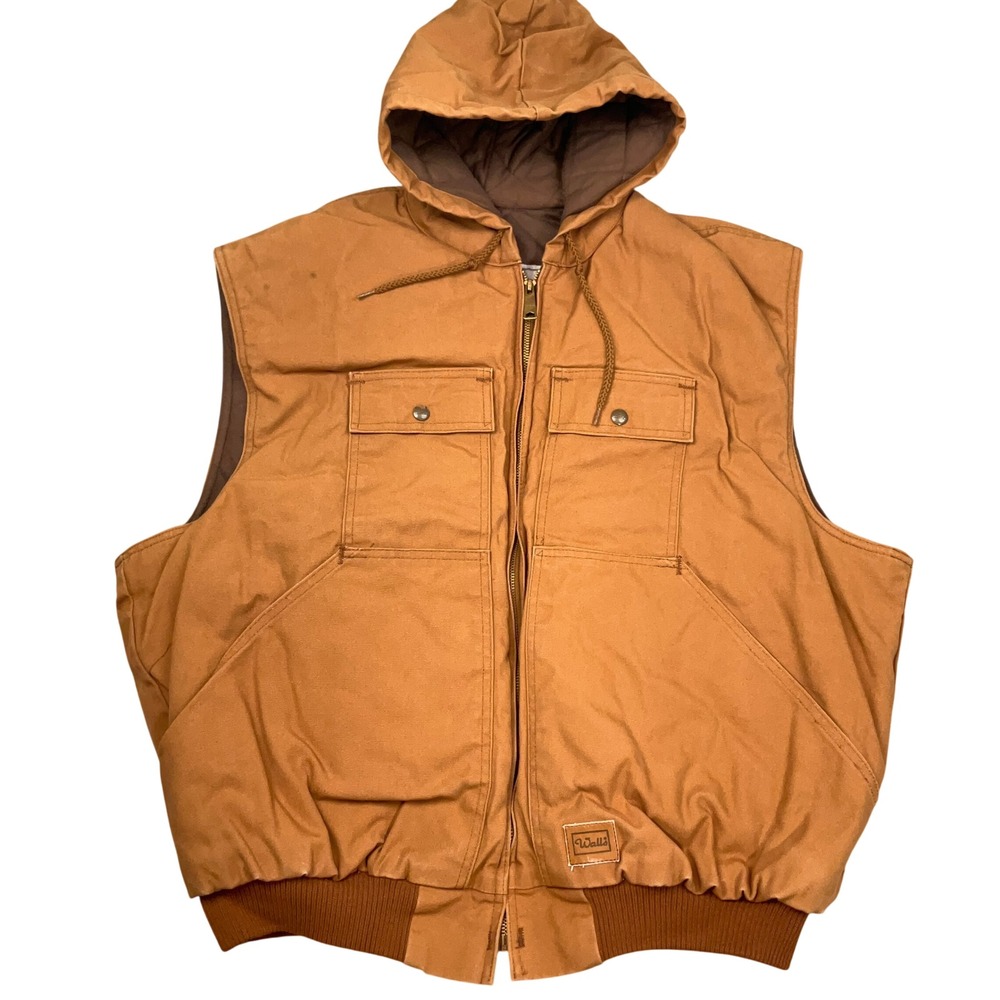Walls Vest Mens 2XL Brown Hoodie Duck Canvas Work Quilt Lined 53-334BWX USA VTG